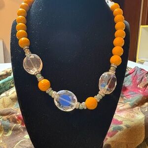 Vibrant Orange and Crystal Necklace